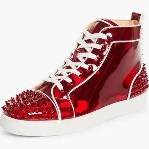 磁石 ロビンフット2枚 Christian Louboutin Spikes Leather High Top Sneakers BK×RD